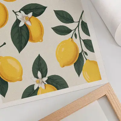 Affiche décorative citrons juteux avec feuilles vertes sur fond crème
