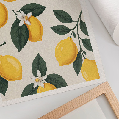 Affiche décorative Citrons juteux, feuilles vertes, fond crème