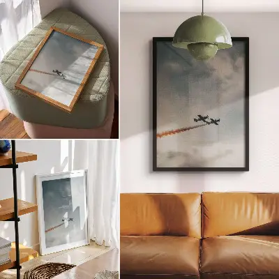 Impression sur toile représentant deux avions dans un style minimaliste dans le ciel