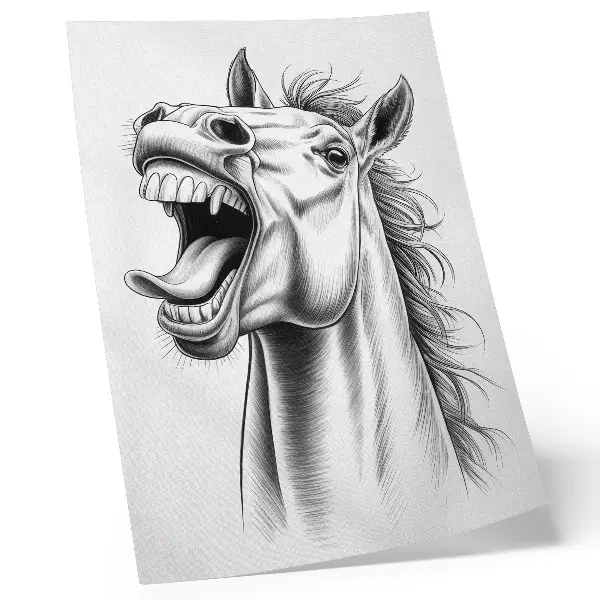 Impression sur toile représentant une illustration en noir et blanc d'un cheval plein d'énergie