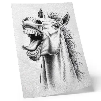 Impression sur toile représentant une illustration en noir et blanc d'un cheval plein d'énergie