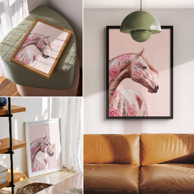 Affiche décorative Cheval avec des fleurs élégance romantique modernité