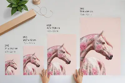 Affiche décorative cheval avec motif floral romantique et moderne