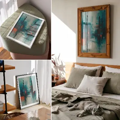 Impression sur toile abstraction aux contrastes turquoise dynamiques