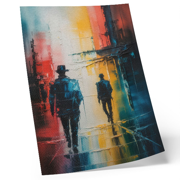 Affiche décorative Une scène urbaine colorée avec des figures mystérieuses