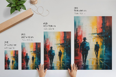 Affiche décorative Une scène urbaine colorée avec des figures mystérieuses