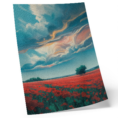 Affiche décorative Une prairie colorée de coquelicots sous un ciel flamboyant