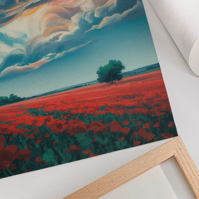 Affiche décorative Une prairie colorée de coquelicots sous un ciel flamboyant