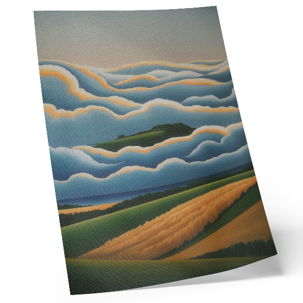 Décoration murale Vagues, collines verdoyantes, ciel pastel