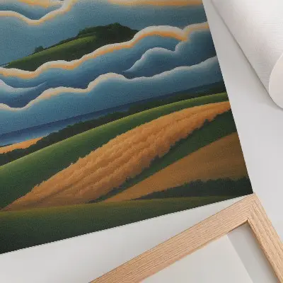 Décoration murale vagues, collines verdoyantes et ciel pastel
