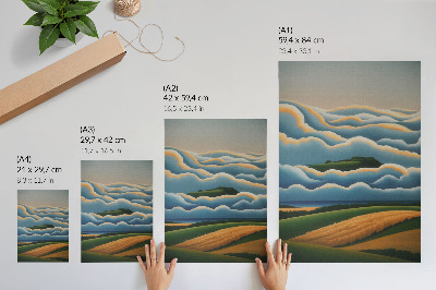 Décoration murale Vagues, collines verdoyantes, ciel pastel
