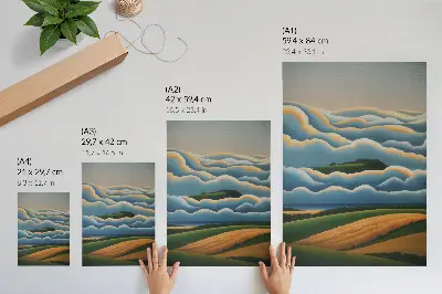 Décoration murale vagues, collines verdoyantes et ciel pastel