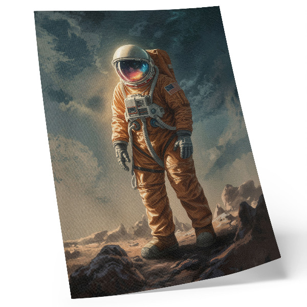 Impression sur toile Astronaute sur une planète extraterrestre sous le ciel nocturne