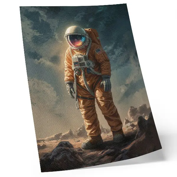 Impression sur toile représentant un astronaute sur une planète extraterrestre sous le ciel nocturne