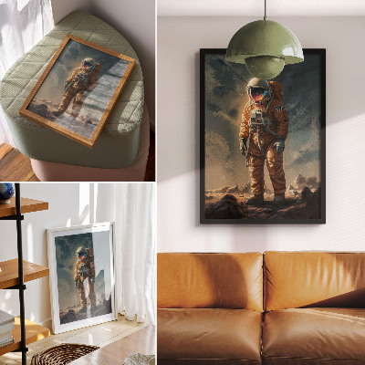 Impression sur toile Astronaute sur une planète extraterrestre sous le ciel nocturne