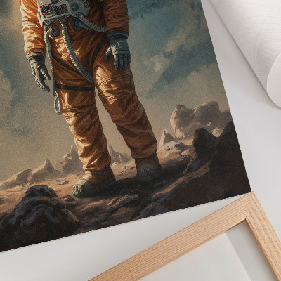 Impression sur toile Astronaute sur une planète extraterrestre sous le ciel nocturne