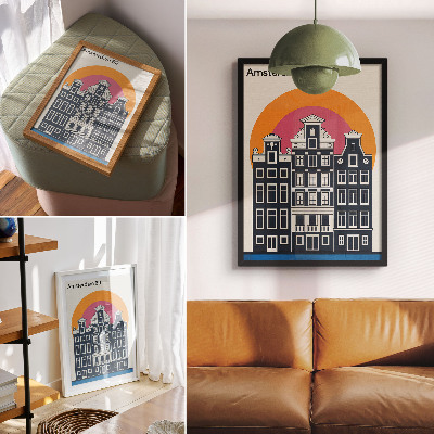 Affiche décorative Immeubles de rapport sur fond coloré - esthétique moderne