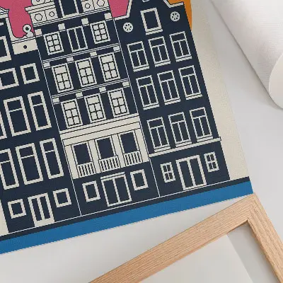 Affiche décorative immeubles de rapport sur fond coloré au style moderne
