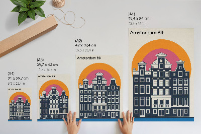 Affiche décorative Immeubles de rapport sur fond coloré - esthétique moderne