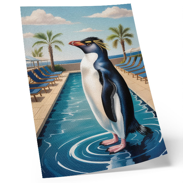 Impression sur toile Piscine à pingouins, palmiers, détente au bord de la mer