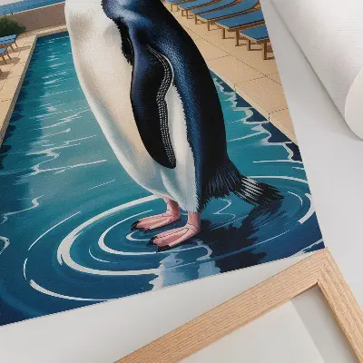Impression sur toile piscine à pingouins avec des palmiers pour une détente au bord de la mer