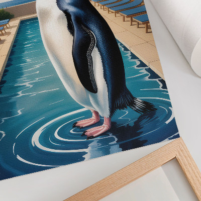Impression sur toile Piscine à pingouins, palmiers, détente au bord de la mer