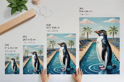 Impression sur toile piscine à pingouins avec des palmiers pour une détente au bord de la mer