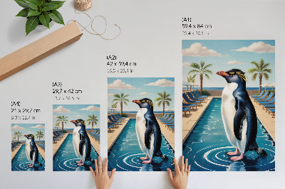 Impression sur toile Piscine à pingouins, palmiers, détente au bord de la mer