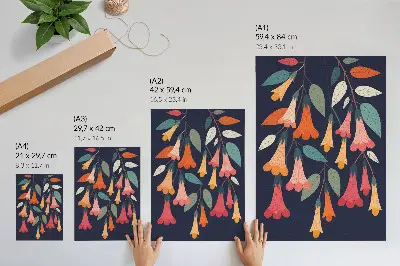 Décoration murale motif graphique de fleurs et feuilles colorées