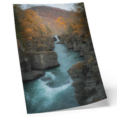 Impression sur toile Paysage d'automne, rivière de montagne, pentes rocheuses