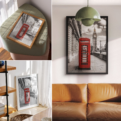Affiche décorative Cabine téléphonique rouge, symbole de la ville, contraste