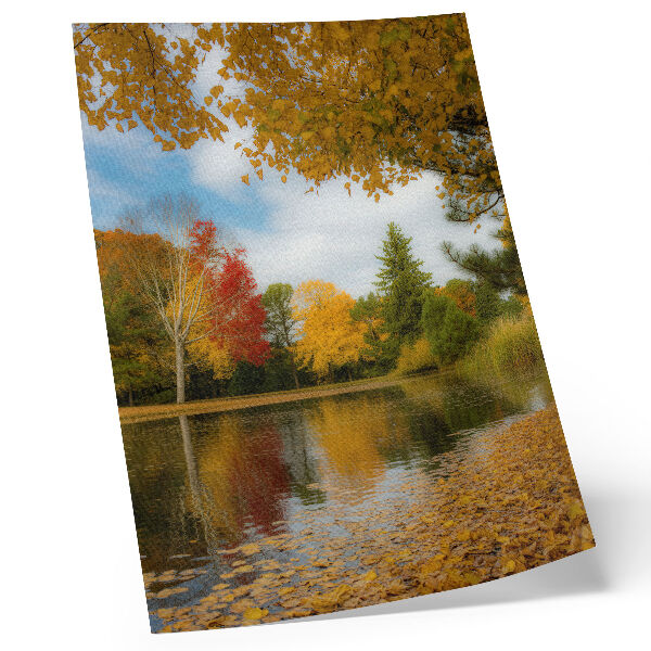 Impression sur toile Arbres colorés au bord du lac, ambiance automnale