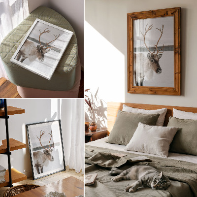 Décoration murale Renne dans un paysage hivernal à la fourrure beige