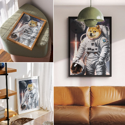 Impression sur toile Chien en combinaison spatiale, fusée spatiale, tenue lunaire
