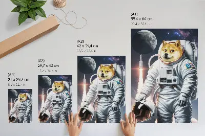 Impression sur toile représentant un chien en combinaison spatiale avec une fusée et une tenue lunaire