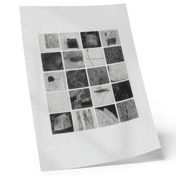 Décoration murale représentant des motifs géométriques noirs et blancs sous une forme artistique
