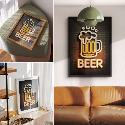 Décoration murale Mug néon blanc avec inscription jaune sur fond brique
