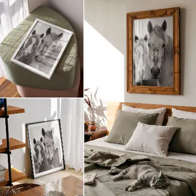 Affiche décorative chevaux dans une photographie monochrome élégante