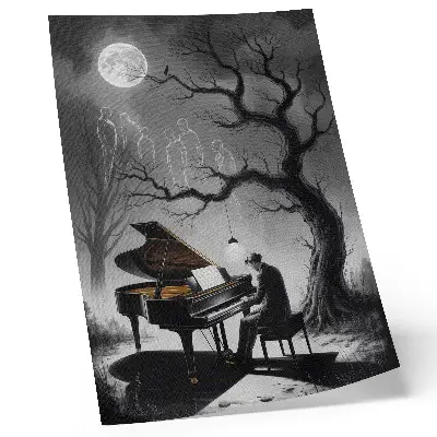 Décoration murale sur le thème de couleurs feutrées avec un piano fantôme sous la lune