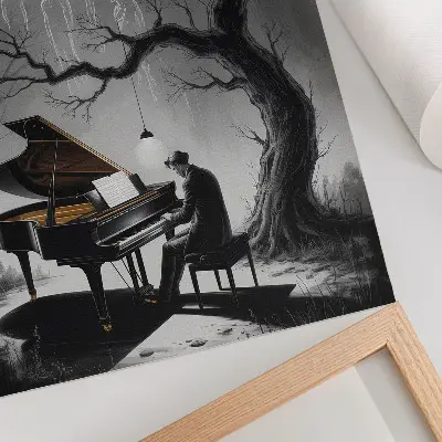 Décoration murale sur le thème de couleurs feutrées avec un piano fantôme sous la lune