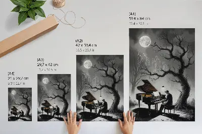 Décoration murale sur le thème de couleurs feutrées avec un piano fantôme sous la lune