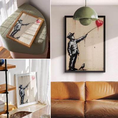 Affiche décorative Figure en noir et blanc avec un cœur rouge