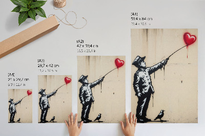 Affiche décorative Figure en noir et blanc avec un cœur rouge