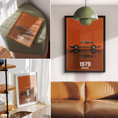 Impression sur toile Voiture rétro avec miroir style vintage orange