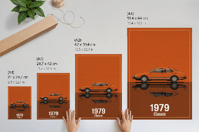 Impression sur toile Voiture rétro avec miroir style vintage orange