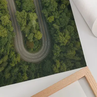 Décoration murale représentant une route étroite et sinueuse à travers la forêt verdoyante