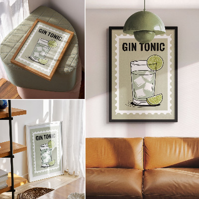 Affiche décorative L'inscription GIN TONIC éléments verts et blancs