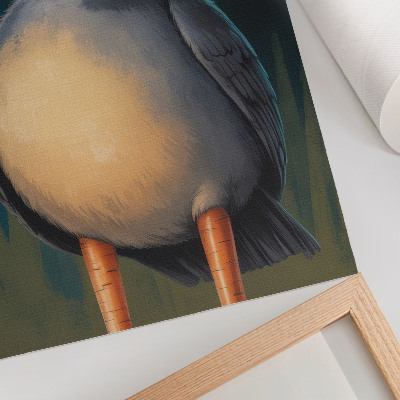 Impression sur toile Oiseau drôle aux couleurs inhabituelles sur fond turquoise