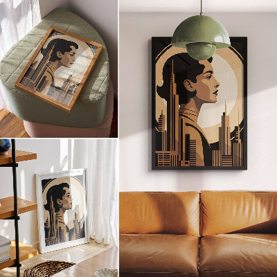 Affiche décorative Silhouette d'une femme entourée de gratte-ciel