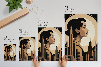 Affiche décorative Silhouette d'une femme entourée de gratte-ciel